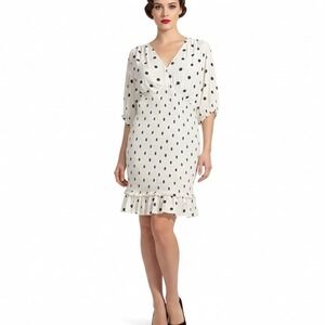 H&M Polka Dot Smocked V Neck‎ Midi Dress SKUW443